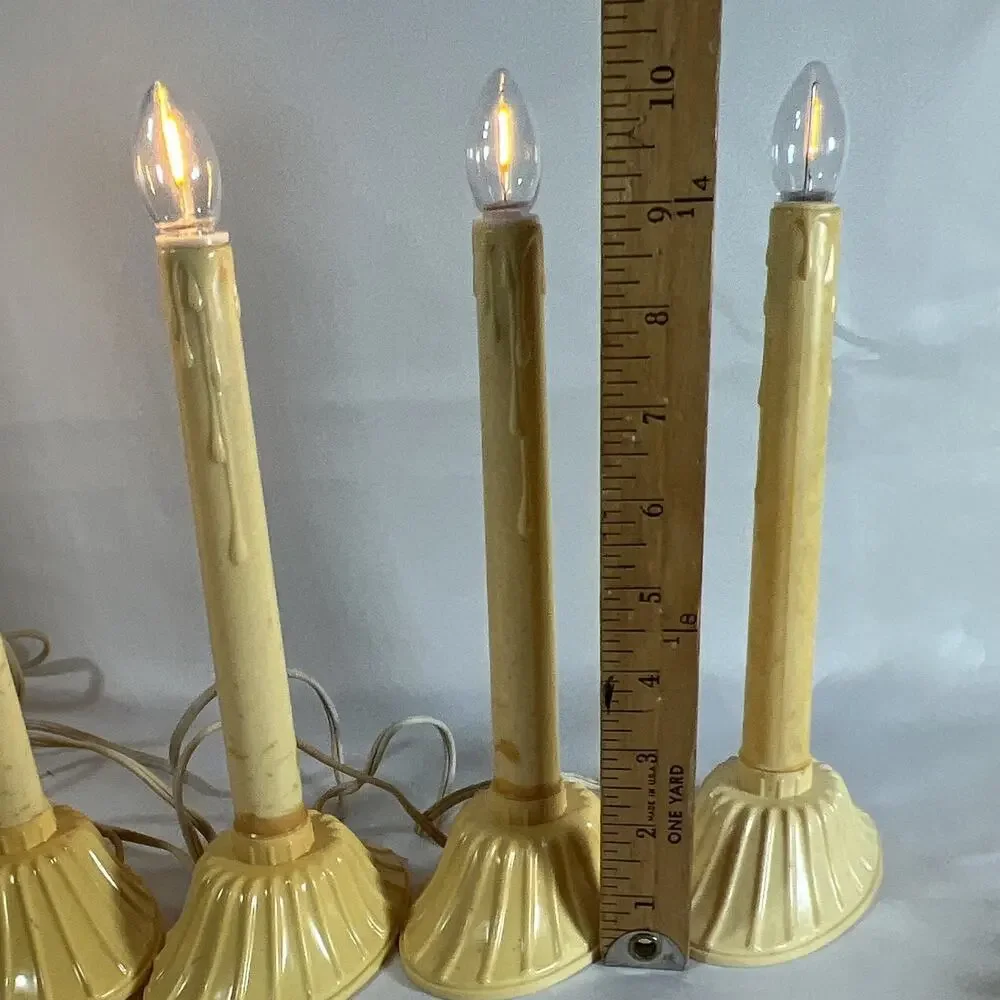 Vintage Set of 4 Plug-In Electric Christmas Window Candle Lights Holly Red Bows